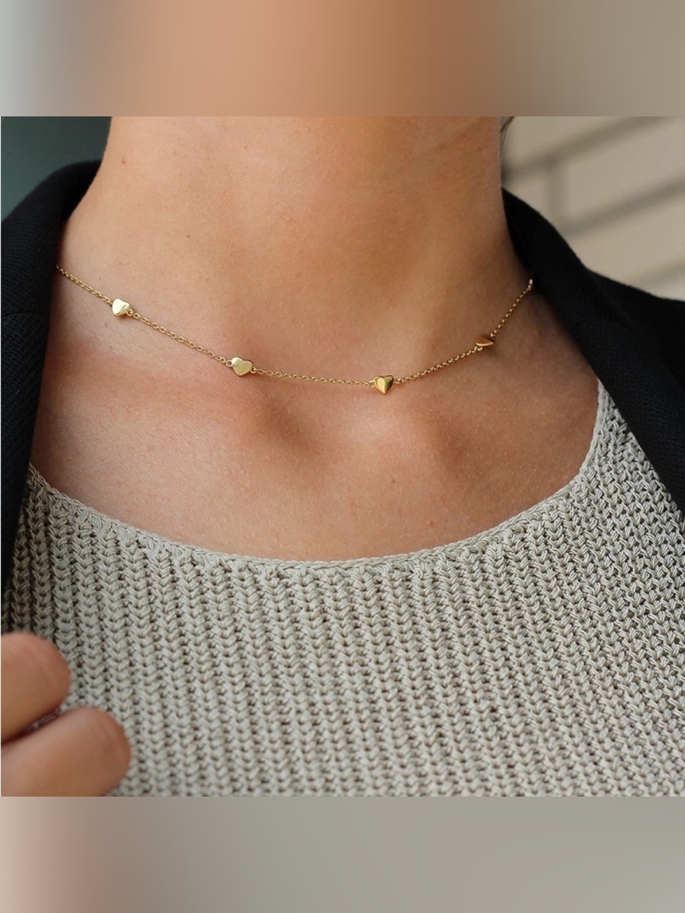 14k Gold Plated Heart Charm Choker Necklace